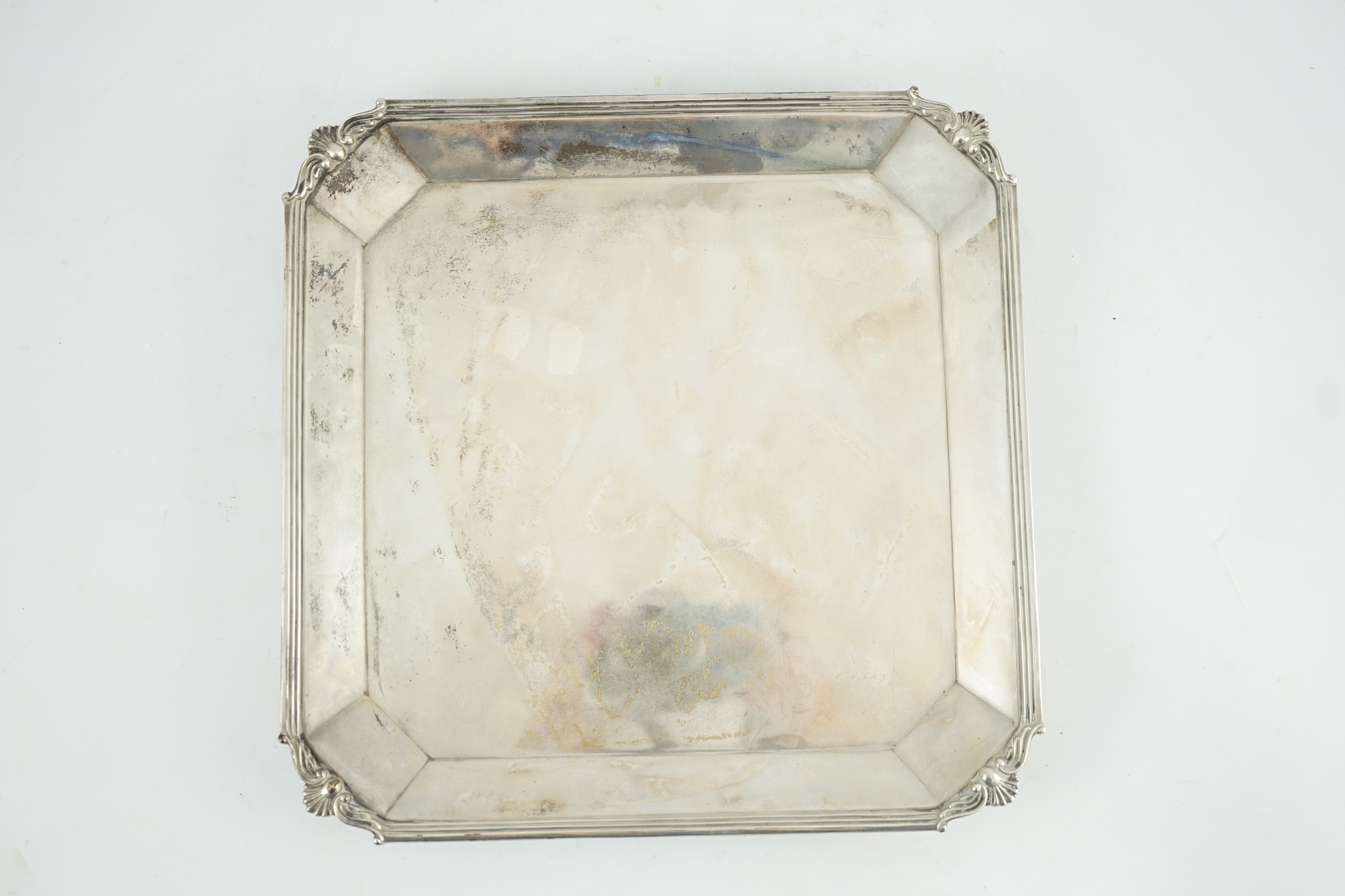 A George V square silver salver, by Atkin Brothers